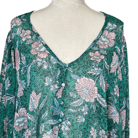 Torrid Women’s Chiffon Lurex Floral Print Plus Size 3X Button-Up Green - Picture 6 of 12